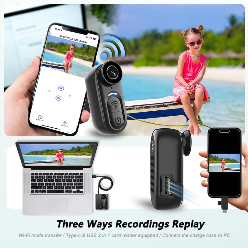 DayDateUp 4K Mini Body Camera 128GB, Thumb Size Action Body Cam, Wearable Sports Cameras,Hands-Free POV Recording, Helmet Mount, Magnetic Sport DV for Bike Cycling,for Vlogging Pet Walk Swim - Image 2